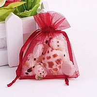 Wuligirl 100Pcs Sheer Organza Bag 4X6 With Drawstring Jewelry Pouches Bags For Party Wedding Favor Candy Seashell Gift Bags Red