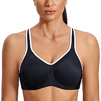 Syrokan Womens Full Support High Impact Racerback Lightly Lined Underwire Sports Bra Black 38B