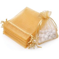 Akstore 100Pcs 28X367X9Cm Sheer Drawstring Organza Jewelry Pouches Wedding Party Christmas Favor Gift Bags Golden