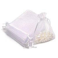 Akstore 100Pcs 28X367X9Cm Sheer Drawstring Organza Jewelry Pouches Wedding Party Christmas Favor Gift Bags White