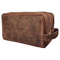 Genuine Leather Travel Toiletry Bag - Dopp Kit Organizer By Rustic Town (Brown)