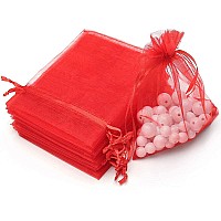 Akstore 100Pcs 36X489X12Cm Organza Gift Bags Drawstring Pouches Jewelry Party Wedding Favor Gift Bagscandy Bags Red