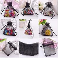 Wudygirl 100Pcs Sheer Organza Bag 4X6 With Drawstring Jewelry Pouches Bags For Party Wedding Favor Candy Seashell Gift Bags Bla