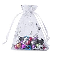 Wudygirl 100Pcs 354X472 Inch Drawstring Organza Bag Storage Rings Earrings Wedding Favors Baby Shower Seashell Candy Bags Wome