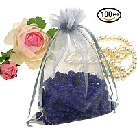 Wuligirl 100Pcs Sheer Organza Bag 4X6 With Drawstring Jewelry Pouches Bags For Party Wedding Favor Candy Seashell Gift Bags Gre