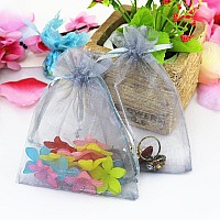 Wuligirl 100Pcs Sheer Organza Bag 4X6 With Drawstring Jewelry Pouches Bags For Party Wedding Favor Candy Seashell Gift Bags Gre