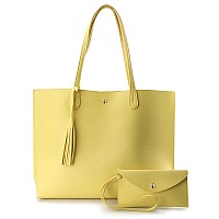 Minimalist Clean Cut Pebbled Faux Leather Tote Womens Shoulder Handbag Yellow