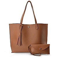 Minimalist Clean Cut Pebbled Faux Leather Tote Womens Shoulder Handbag Brown