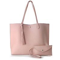 Minimalist Clean Cut Pebbled Faux Leather Tote Womens Shoulder Handbag Pink Medium