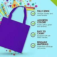 Kids Gift Bags 12 Pack 10X10 Inch Large Fabric Git Bags With Handles Multi Color Cloth Fabric Reusable Totes Bulk Neon Party