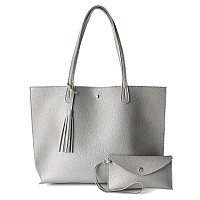 Minimalist Clean Cut Pebbled Faux Leather Tote Womens Shoulder Handbag Silver