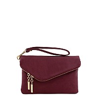 Fashionpuzzle Envelope Wristlet Clutch Crossbody Bag With Chain Strap Burgundy One Size