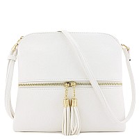 Deluxity Lightweight Medium Crossbody Bag With Tassel White