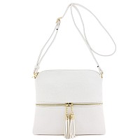 Deluxity Lightweight Medium Crossbody Bag With Tassel White