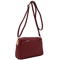 Fashionpuzzle Triple Zip Small Crossbody Bag Burgundy