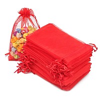 G2Plus 4X6 Organza Bags100Pcs 10X15Cm Drawstring Organza Jewelry Favor Pouches Wedding Party Festival Gift Bags Candy Bags Red