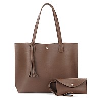 Minimalist Clean Cut Pebbled Faux Leather Tote Womens Shoulder Handbag Mocha