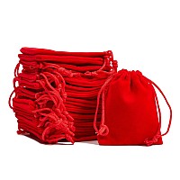 Velvet Jewelry Pouch Drawstring Bags For Gifts 27 X 35 In Red 50 Pack