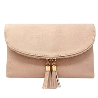 Solene Womens Envelop Clutch Crossbody Bag With Tassels Accent Wu075Nude