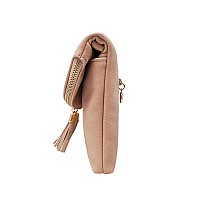 Solene Womens Envelop Clutch Crossbody Bag With Tassels Accent Wu075Nude