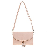 Solene Womens Envelop Clutch Crossbody Bag With Tassels Accent Wu075Nude