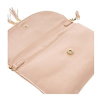 Solene Womens Envelop Clutch Crossbody Bag With Tassels Accent Wu075Nude