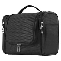 Buruis Large Capacity Toiletry Bag for Women and Men, Hanging Toiletry Organizer Cosmetics Makeup Bag, Water-resistant Dopp kit Shaving Bag for Full Sized Toiletries, Travel Essentials (Black)