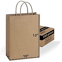 Paper Bags With Handles Bulk 100 Bags 10 X 5 X 13 Ideal For Shopping Packaging Retail Party Craft Gifts Wedding Recycled