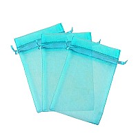 100 Pcs Turquoise 3X4 Sheer Drawstring Organza Bags Jewelry Pouches Wedding Party Favor Gift Bags Gift Bags Candy Bags Kyezi De