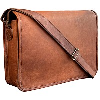 Rustic Town 14 Inch Vintage Crossbody Full Grain Leather 133Inch Laptop Messenger Bag Gifts For Him Her Medium Brown