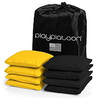 Play Platoon Weather Resistant Cornhole Bags Set Of 8 Regulation Corn Hole Bean Bags Yellow Black Durable Duck Cloth Cor