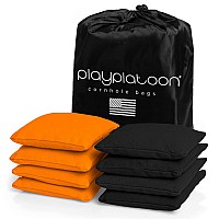 Play Platoon Weather Resistant Cornhole Bags Set Of 8 Regulation Corn Hole Bean Bags Orange Black Durable Duck Cloth Cor