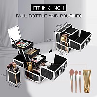 Joligrace Makeup Box Organizer Large Makeup Case 3Tray With Mirror Carrying Makeup Train Case With Brush Holder Locking Portab