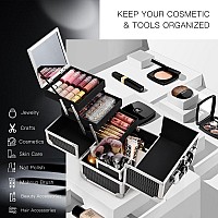 Joligrace Makeup Box Organizer Large Makeup Case 3Tray With Mirror Carrying Makeup Train Case With Brush Holder Locking Portab