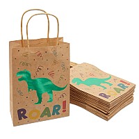 24 Pack Dinosaur Party Bags With Handles Green Foil Trex For Kids Birthday Celebration Dino Themed Baby Shower Party Favor D