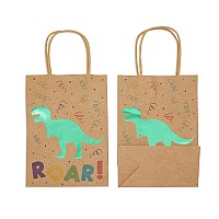 24 Pack Dinosaur Party Bags With Handles Green Foil Trex For Kids Birthday Celebration Dino Themed Baby Shower Party Favor D