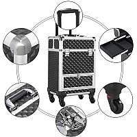 Yaheetech Rolling Makeup Train Case Aluminum Cosmetic Case With Wheels Barber Case Salon Lockable Travel Trolley With Sliding Dr