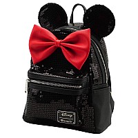 Loungefly Disney Minnie Mouse Black Sequin Womens Double Strap Shoulder Bag Purse