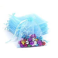 Lautechco 100Pcs Organza Bags 3X4 Inches Sky Blue Organza Gift Bags Small Mesh Bags Drawstring Gift Bags Christmas Drawstring Or