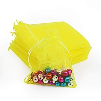 Lautechco 100Pcs Organza Bags 3X4 Inches Yellow Organza Gift Bags Small Mesh Bags Drawstring Gift Bags Christmas Drawstring Orga