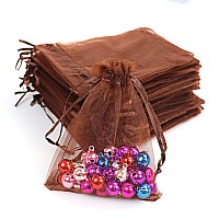 Lautechco 100Pcs Organza Bags 35X45 Inches Brown Organza Gift Bags Small Mesh Bags Drawstring Gift Bags Christmas Drawstring Org