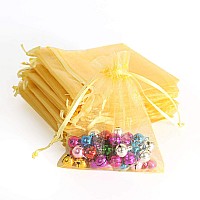 Lautechco 100Pcs Organza Bags 4X6 Inches Golden Organza Gift Bags Small Mesh Bags Drawstring Gift Bags Christmas Drawstring Orga