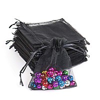 Lautechco 100Pcs Organza Bags 5X7 Inches Black Organza Gift Bags Small Mesh Bags Drawstring Gift Bags Christmas Drawstring Organ