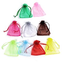 Lautechco 100Pcs Organza Bags 6X8 Inches Mixed Color Random Color Organza Gift Bags Small Mesh Bags Drawstring Gift Bags Christm