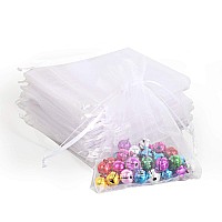 Lautechco 100Pcs Organza Bags 5X7 Inches White Organza Gift Bags Small Mesh Bags Drawstring Gift Bags Christmas Drawstring Organ