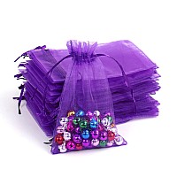 Lautechco 100Pcs Organza Bags 6X8 Inches Purple Organza Gift Bags Small Mesh Bags Drawstring Gift Bags Christmas Drawstring Orga