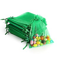 Lautechco 100Pcs Organza Bags 7X9 Inches Green Organza Gift Bags Small Mesh Bags Drawstring Gift Bags Christmas Drawstring Organ