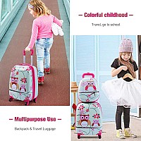 Honey Joy Kids Luggage 12 Travel Backpack 16 Hard Shell Toddler Suitcase Children Rolling Luggage With Wheels Retract