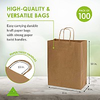 Prime Line Packaging 8X4X10 Inch 100 Pack Kraft Paper Bags Brown Gift Bags With Handles Small Craft Shopping Bags In Bulk Fo