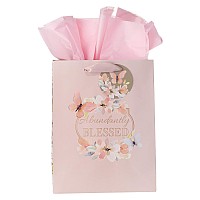 Christian Art Gifts Gift Bagtissue Paper Set Abundantly Blessed Deuteronomy 713 Bible Verse Pink Butterfly Medium